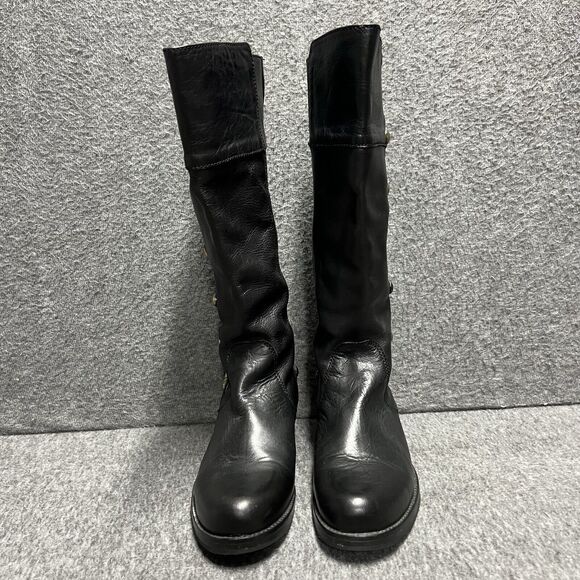Marco Delli Tall Boots Women's Size 7 Black Leather Cowboy EUC - Picture 2 of 10